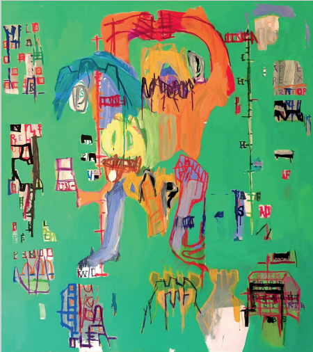Contemporary mixed media painting Stardom Trantrum by Aubert Issachar featuring expressive abstract figures and vibrant layered compositions